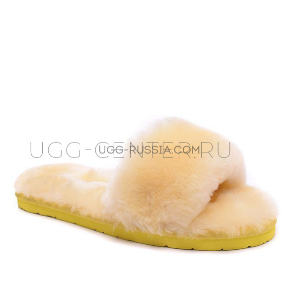 Меховые домашние тапочки Fur Slides Желтые